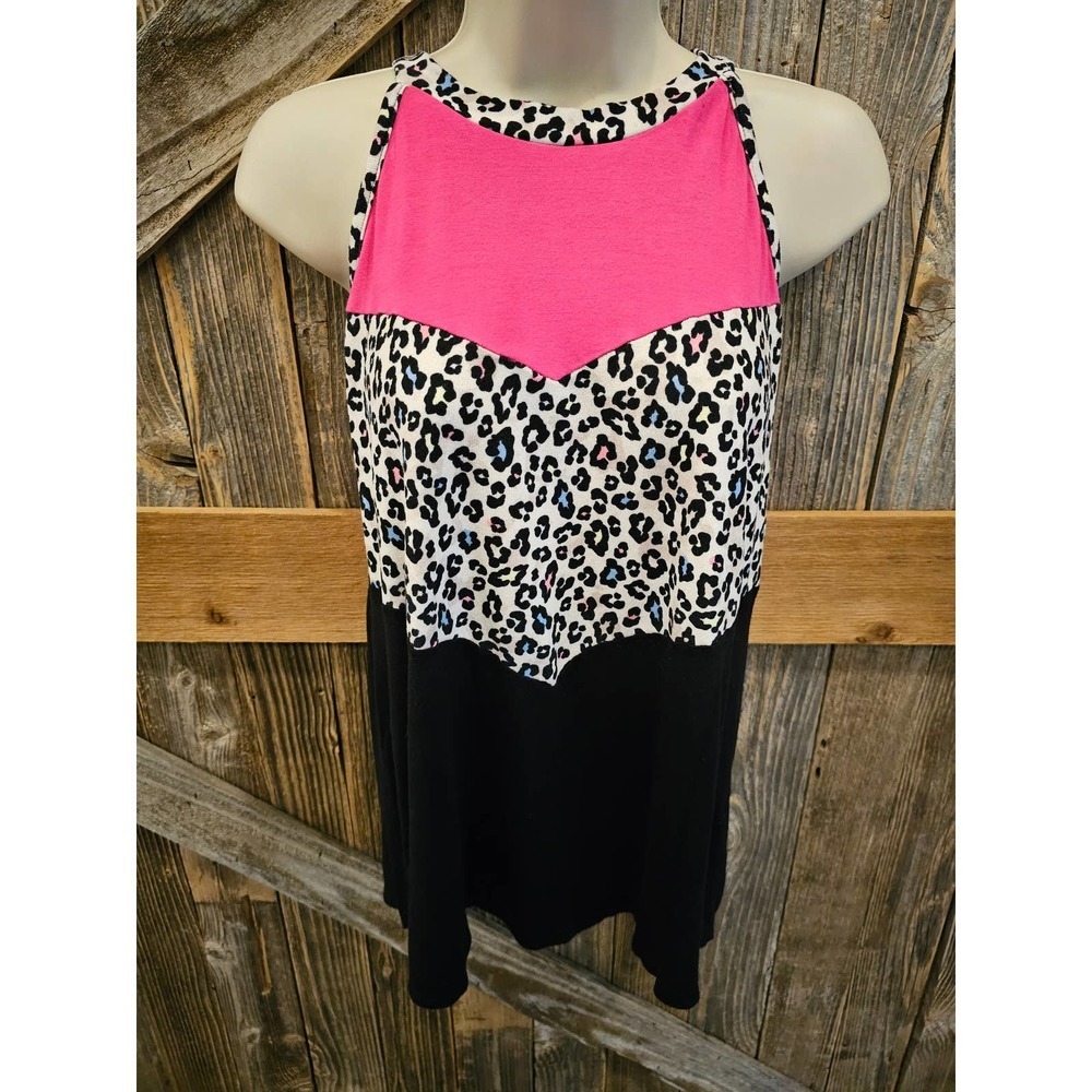 Lilypad size small mixd media leopard print high neck stretch tank EUC ^